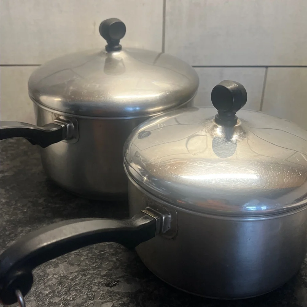 Farberware Stainless Steel Cookware Set with Black Handles. 3 qt and 2qt